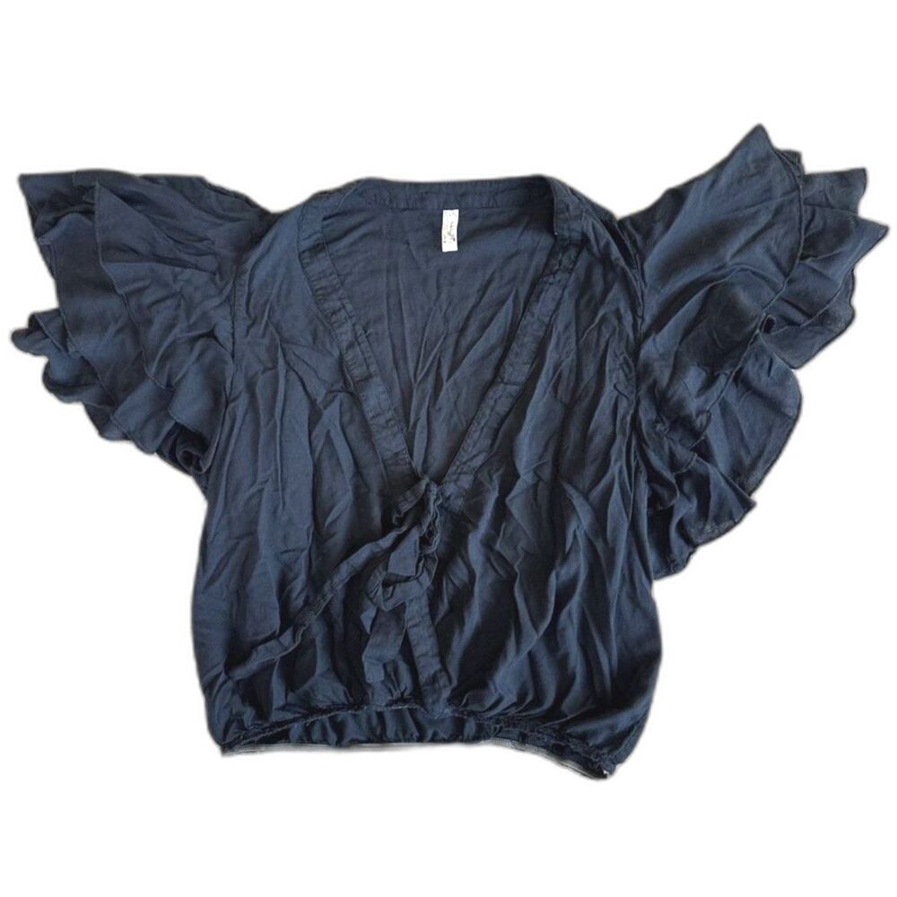 Intimately Free People Top Womens Medium Black Ruffle Flutter Sleeve Whimsygoth